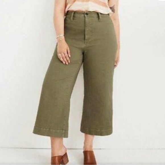 Madewell Emmet Wide Leg Crop Green Pants Size 28 - Picture 6 of 6